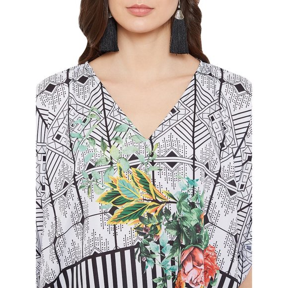 Gypsie Blu Floral Striped Plus Size Summer Wear Tunic Top with V-Neck Dress - Picture 8 of 9